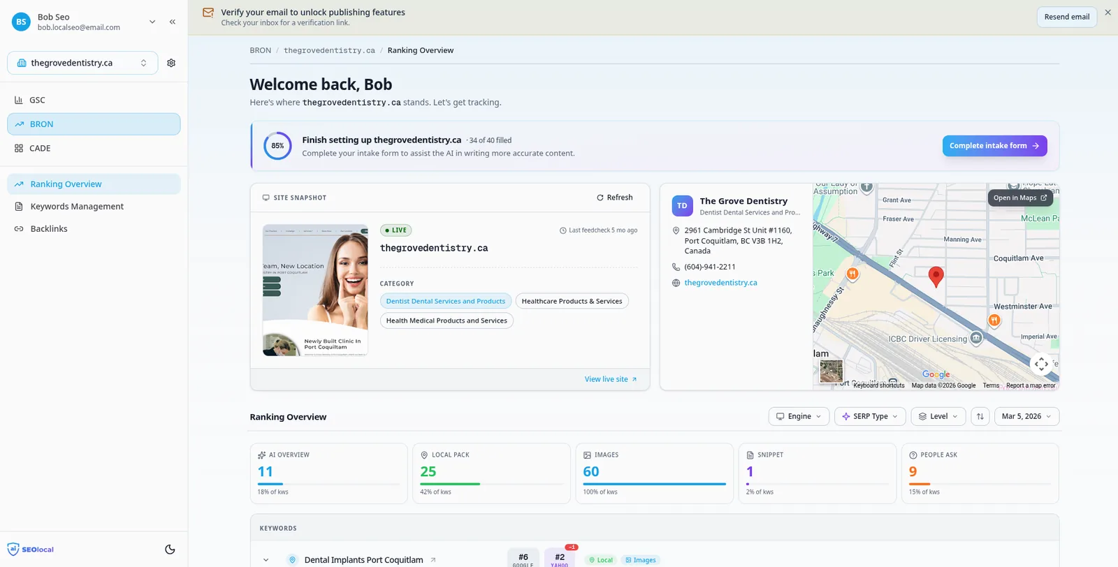 BRON dashboard, themed to your agency's brand